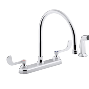 Deck Mounted Kitchen Faucet W Handles and Side Spray in Chrome
