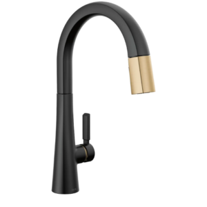Pull Down Faucet Sleek & Crisp Diamond Shape Neck in Black with Gold Pull